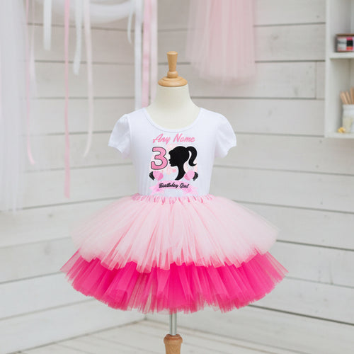 Barbie Face Silhouette Tutu Set Girls Personalized Custom Pink Hot Pink Tutu Outfit Dress Theme Cake Smash Birthday Party