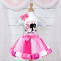 Barbie Face Silhouette Tutu Set Girls Personalized Custom Hot Pink White Pink Ribbon Tutu Outfit Dress Theme Cake Smash Birthday Party