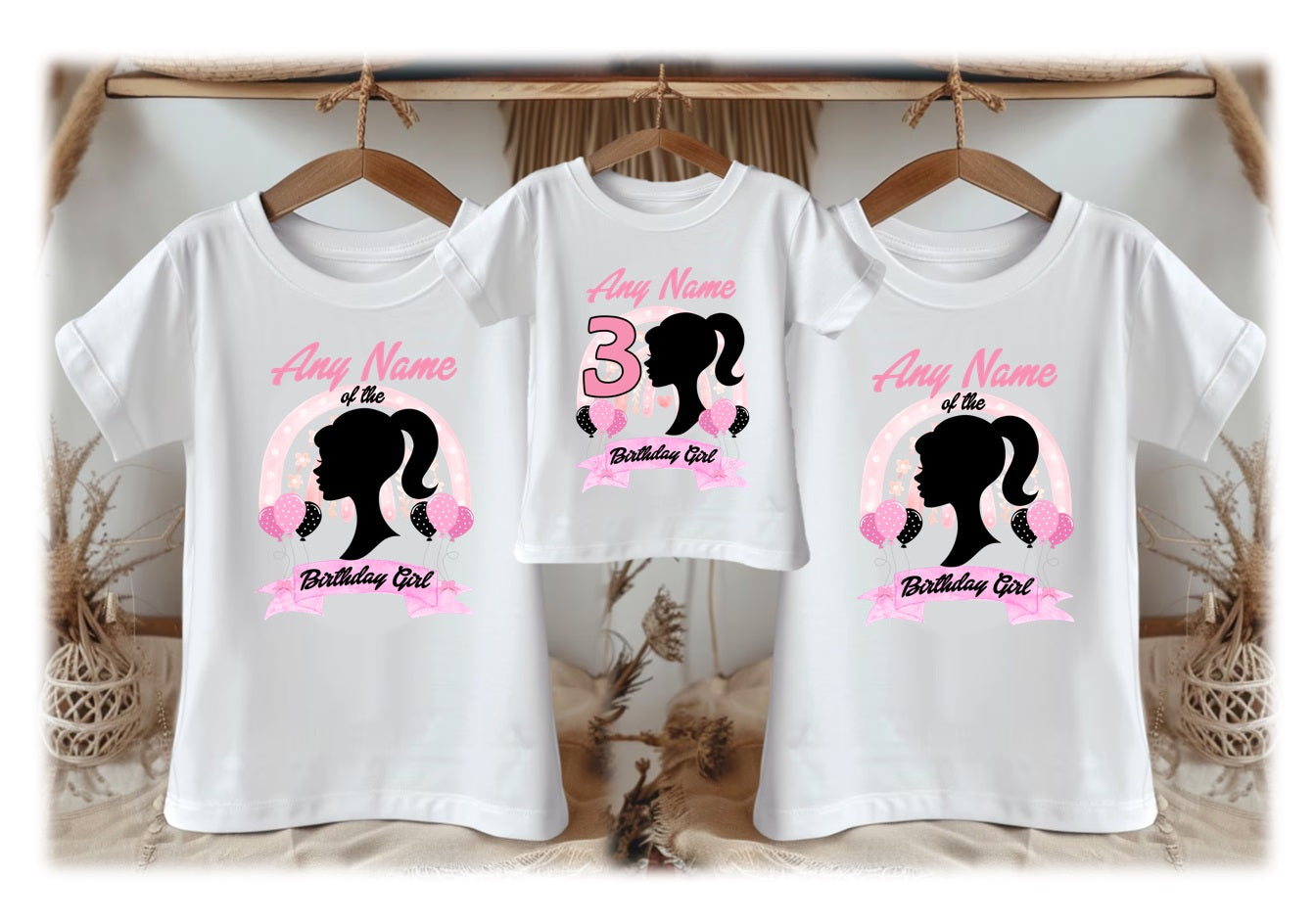 Barbie Face Silhouette Personalized Custom White Family T-Shirt or Onesie Pack Theme Cake Smash Birthday Party