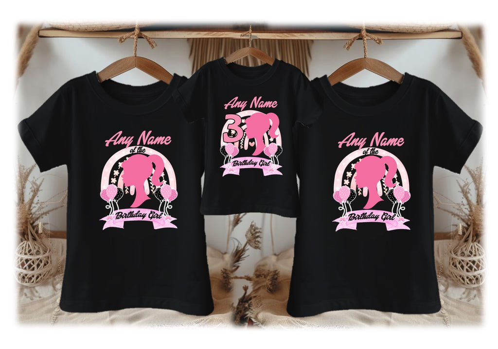 Barbie Face Silhouette Personalized Custom Black Family T-Shirt or Onesie Pack Theme Cake Smash Birthday Party