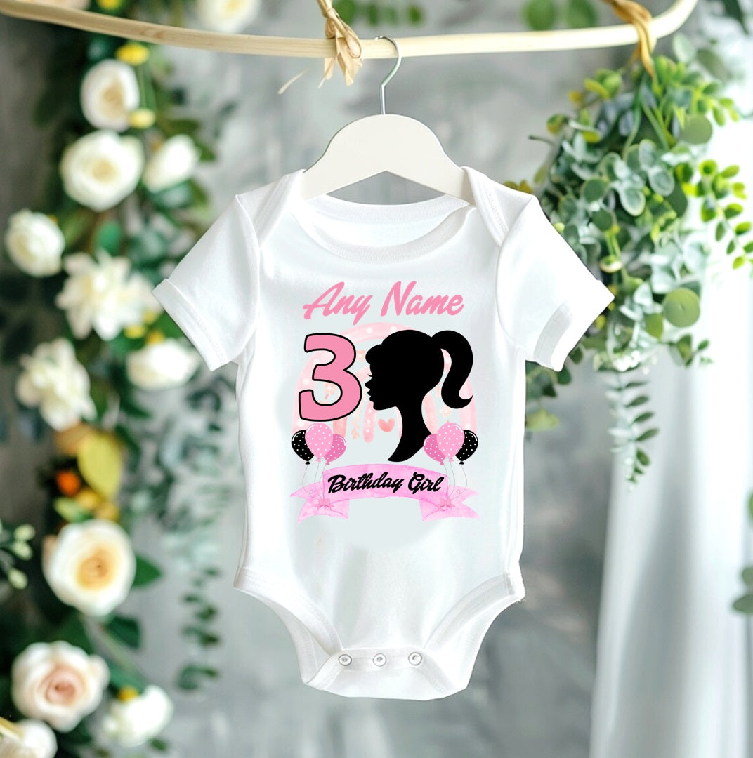 Barbie Face Silhouette Tutu Set Girls Personalized Custom Hot Pink Black Knots Tutu Outfit Dress Theme Cake Smash Birthday Party