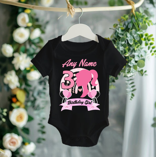 Barbie Face Silhouette Personalized Custom Black T-Shirt or Onesie Theme Cake Smash Birthday Party
