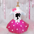 Barbie Face Silhouette Tutu Set Girls Personalized Custom Hot Pink White Polka Dots Tutu Outfit Dress Theme Cake Smash Party