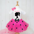 Barbie Face Silhouette Tutu Set Girls Personalized Custom Hot Pink Black Polka Dots Tutu Outfit Dress Theme Cake Smash Party
