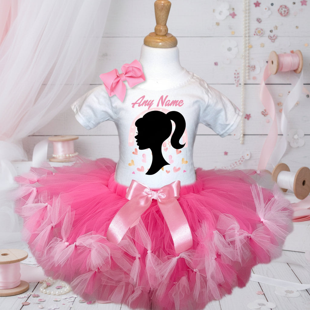 Barbie Face Silhouette Tutu Set Girls Personalized Custom Hot Pink Soft Pink Knots Tutu Outfit Dress Theme Cake Smash Party