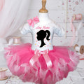 Barbie Face Silhouette Tutu Set Girls Personalized Custom Hot Pink Soft Pink Knots Tutu Outfit Dress Theme Cake Smash Party