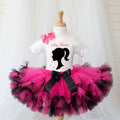 Barbie Face Silhouette Tutu Set Girls Personalized Custom Hot Pink Black Knots Tutu Outfit Dress Theme Cake Smash Party