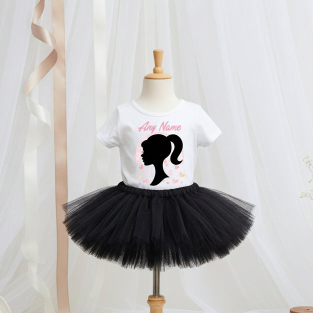 Barbie Face Silhouette Tutu Set Girls Personalized Custom Black Tutu Outfit Dress Theme Cake Smash Party