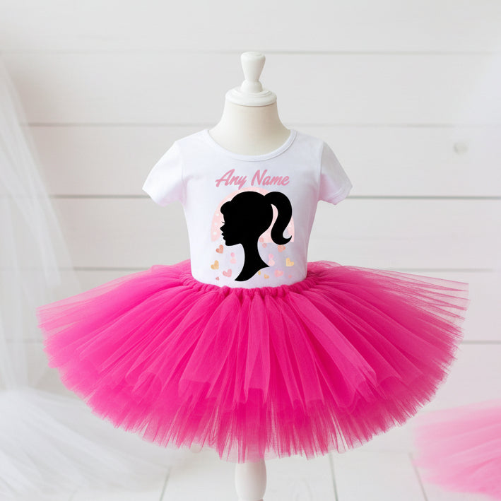 Barbie Face Silhouette Tutu Set Girls Personalized Custom Hot Pink Tutu Outfit Dress Theme Cake Smash Party