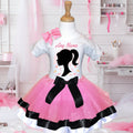 Barbie Face Silhouette Tutu Set Girls Personalized Custom Pink Black White Ribbon Trim Tutu Outfit Dress Theme Cake Smash Party
