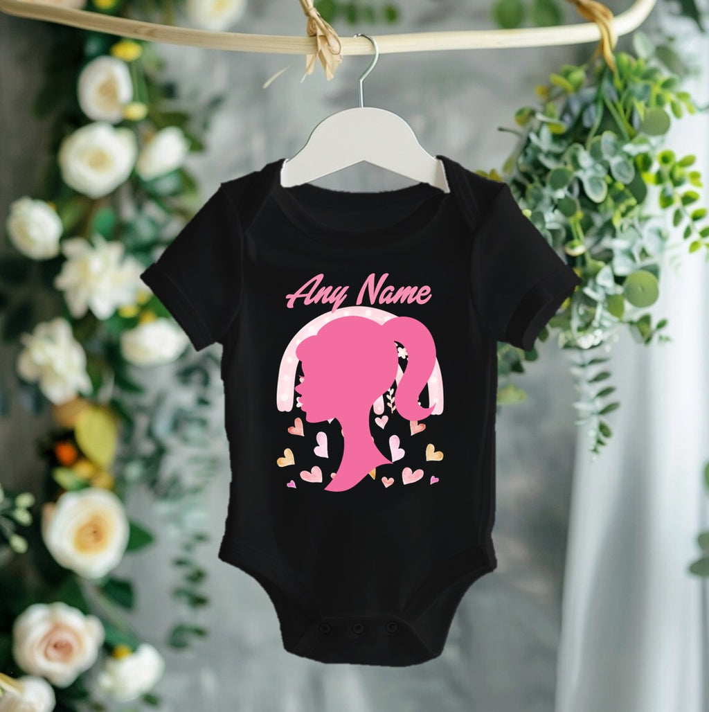 Barbie Face Silhouette Personalized Custom Black T-Shirt or Onesie Theme Cake Smash Party