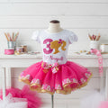 Barbie Blonde Gold Silhouette Face Tutu Set Girls Personalized Custom Pink Gold Ribbon Sewn Trim Tutu Outfit Dress Theme Cake Smash Birthday Party