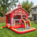 Play Bounce House Jumping Playhouse area with Slide and Ball Pit Red Farm Barn Castle Theme