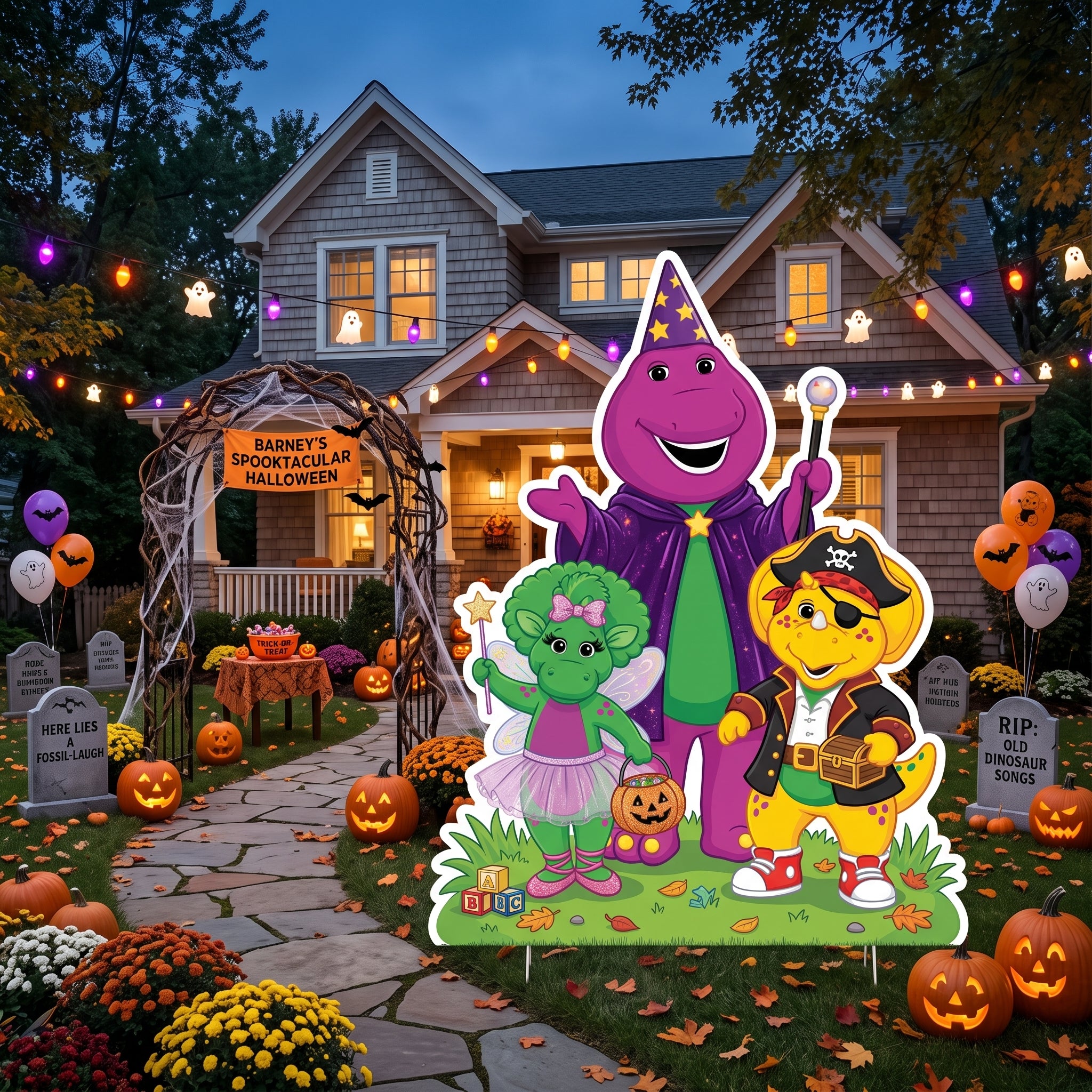 Life Size Barney & Friends Halloween Character Premium Freestanding Cutouts Yard Sign Decor Party Prop