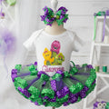 Barney and Friends Tutu Set Girls Personalized Custom Green Purple Ribbon Sewn Trim Tutu Outfit Dress Theme Cake Smash Birthday Party