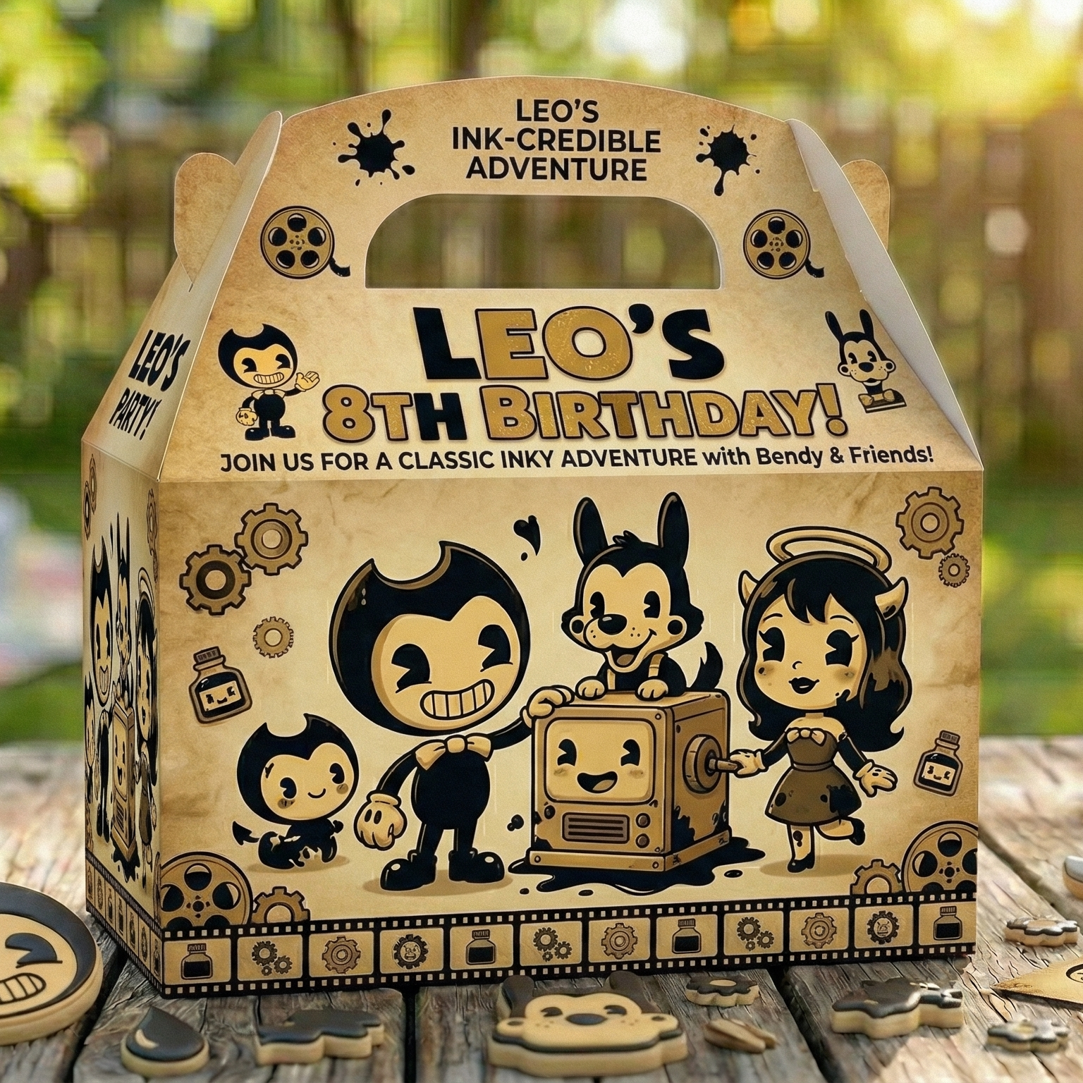 (Pack of 6) Bendy Ink Machine Cute Custom Personalized Birthday Party Favor Gable Treat Boxes