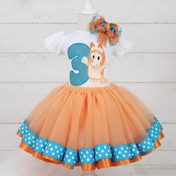Bluey Sister Bingo Tutu Set Girls Personalized Custom Blue Yellow Ribbon Sewn Trim Tutu Outfit Dress Theme Cake Smash Birthday Party