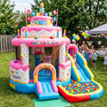 Play Bounce House Jumping Playhouse area with Slide and Ball Pit Birthday Cake Theme