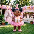 5' Black Girl Ballerina with Birthday Hat and Present Yard Birthday Inflatable Blow Up Decor Prop