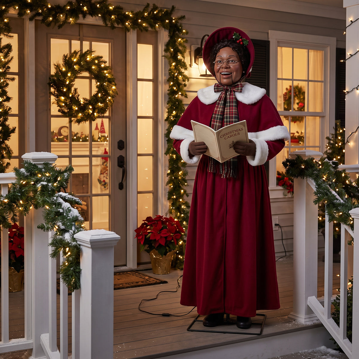 6' Christmas Caroler African American Woman Figure Music Lights Motion Sensor Christmas Home Decor Accent Yard Prop