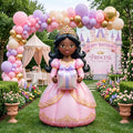 5' Black Princess with Birthday Crown and Present Yard Birthday Inflatable Blow Up Decor Prop