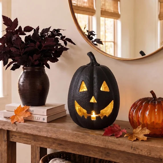13" Black Jack o Lantern Pumpkin Halloween Home Decor Accent Tabletop Prop