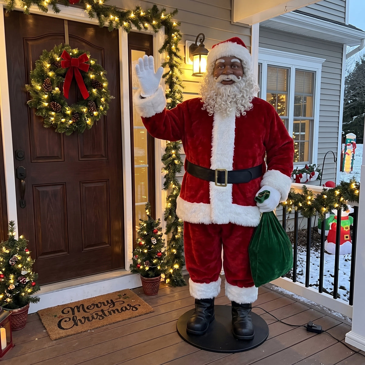 6' North Pole African American Santa Claus Figure Music Lights Motion Sensor Christmas Home Decor Accent Yard Prop