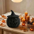 Black Woven Seagrass Jack o Lantern Pumpkin Halloween Candy Holder Decor Prop