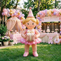5' Blonde-Haired Ballerina with Birthday Hat and Present Yard Birthday Inflatable Blow Up Decor Prop
