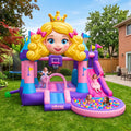 Play Bounce House Jumping Playhouse area with Slide and Ball Pit Blonde Princess' Head Castle Theme