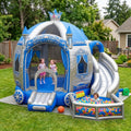Play Bounce House Jumping Playhouse area with Slide and Ball Pit Blue Silver Princess Carriage Castle Theme