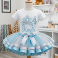 Princess Carriage Blue Silver Tutu Set Girls Personalized Custom Tutu Outfit Dress Theme Cake Smash Birthday Party