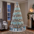 7-Foot Pre-Lit Two-Tone Metallic Silver & Ice Blue Artificial Christmas Tree Life Size Christmas Decor