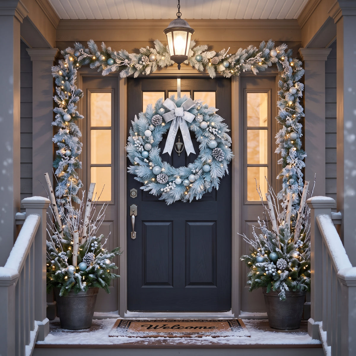 36-Inch Pre-Lit Frosty Ice Blue and Silver Luxury Artificial Holiday Wreath Christmas Decor
