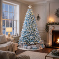 7-Foot Pre-Lit Frosted Ice Blue Artificial Christmas Tree Life Size Christmas Decor