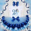 Bluey Waving Tutu Set Girls Personalized Custom Blue Light Blue Ribbon Sewn Trim Tutu Outfit Dress Theme Cake Smash Birthday Party