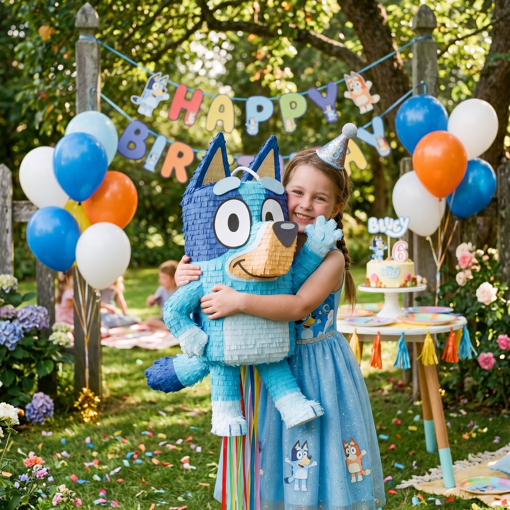Premium Handmade 30-Inch Bluey Character Pull-String Piñata Table Decor Party Centerpiece
