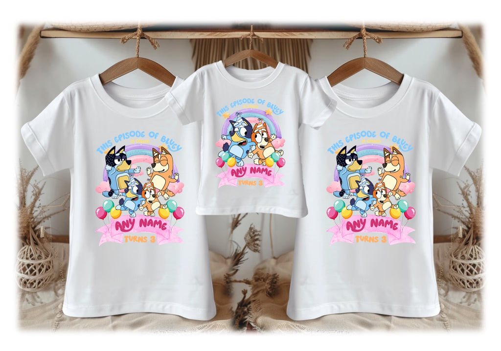 Bluey and Bingo Personalized Custom White Family T-Shirt or Onesie Pack Theme Cake Smash Birthday Party