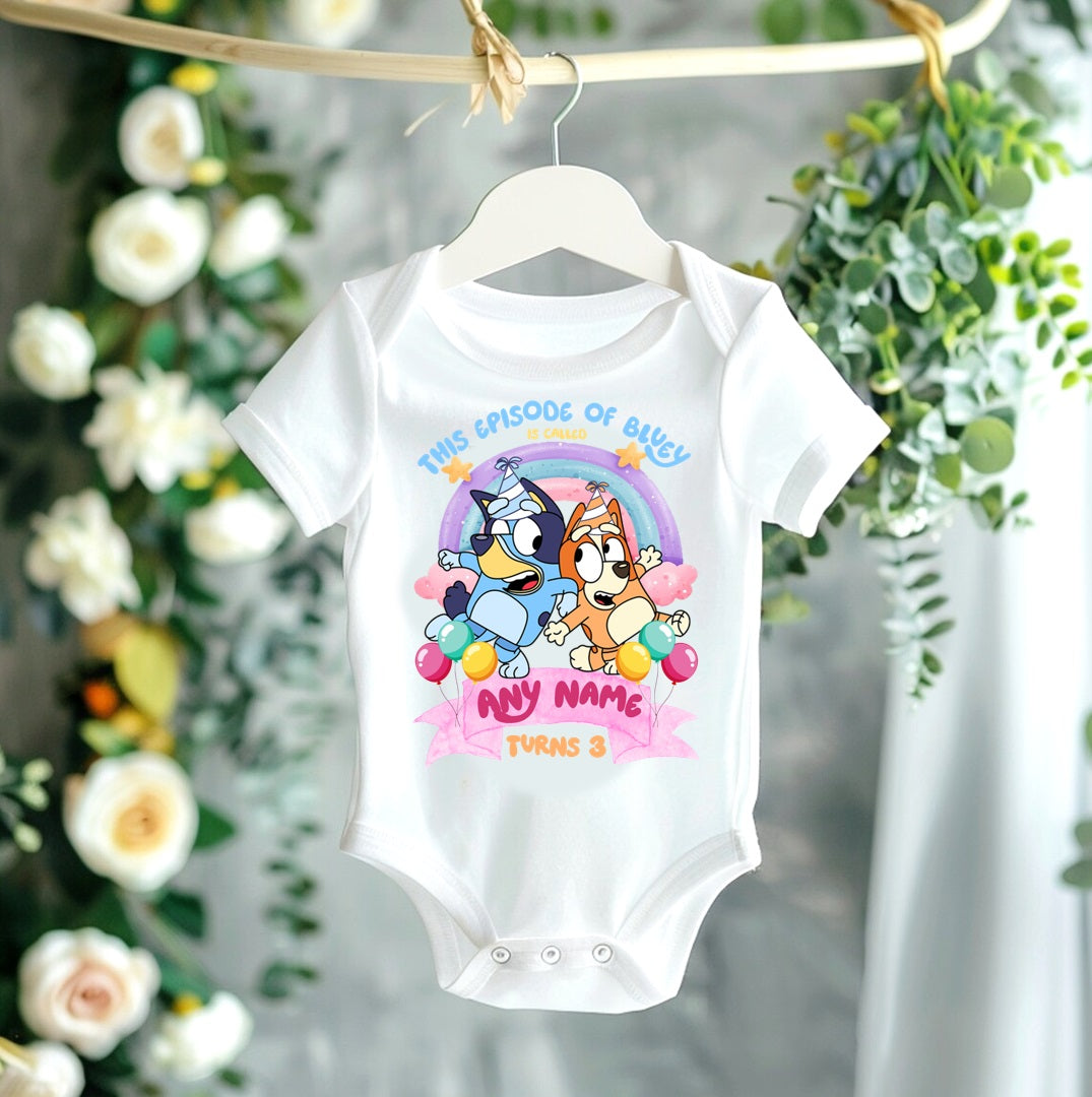 Bluey and Bingo Personalized Custom White T-Shirt or Onesie Theme Cake Smash Birthday Party