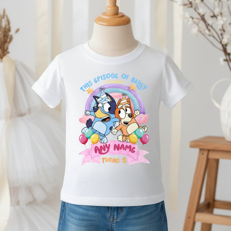 Bluey and Bingo Personalized Custom White T-Shirt or Onesie Theme Cake Smash Birthday Party