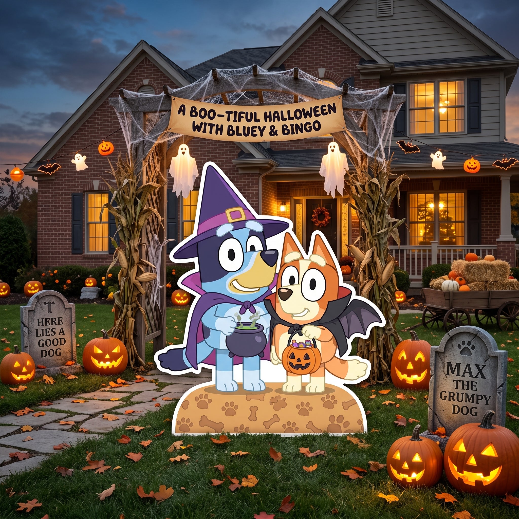 Life Size Bluey and Bingo Halloween Character Premium Freestanding Cutouts Yard Sign Decor Party Prop