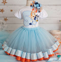 Bingo and Bluey Piggyback Tutu Set Girls Personalized Custom Blue Orange Ribbon Sewn Trim Tutu Outfit Dress Theme Cake Smash Birthday Party