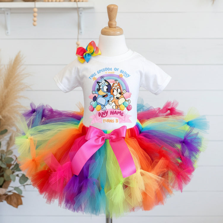 Bluey and Bingo Tutu Set Girls Personalized Custom Rainbow Knots Tutu Outfit Dress Theme Cake Smash Birthday Party