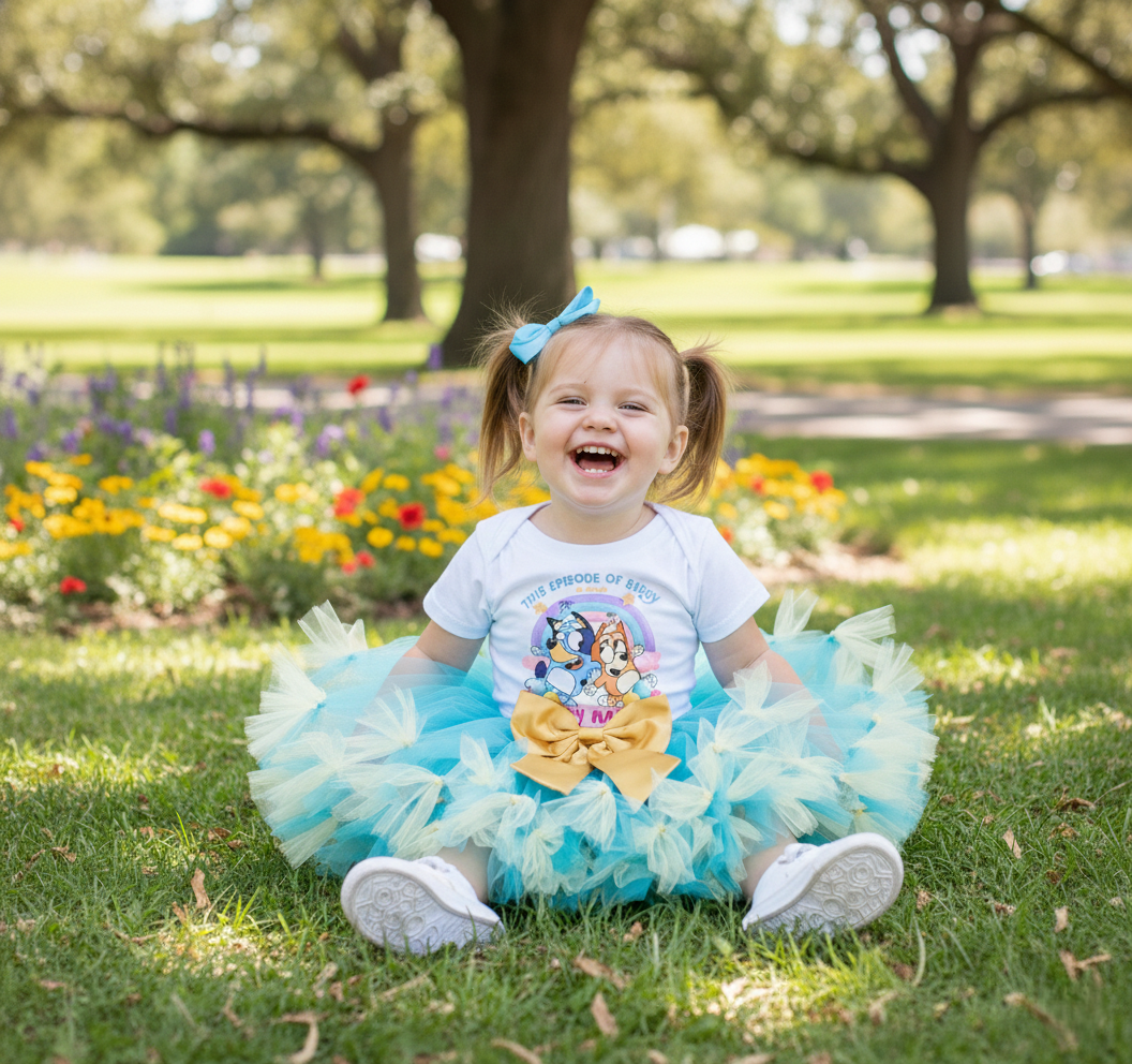 Bluey and Bingo Tutu Set Girls Personalized Custom Blue Soft Yellow Knots Tutu Outfit Dress Theme Cake Smash Birthday Party