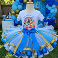 Bluey and Bingo Tutu Set Girls Personalized Custom Blue White Gold Ribbon Sewn Trim Tutu Outfit Dress Theme Cake Smash Birthday Party
