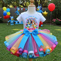Bluey and Bingo Tutu Set Girls Personalized Custom Multicolor Ribbon Sewn Trim Tutu Outfit Dress Theme Cake Smash Birthday Party