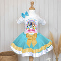 Bluey and Bingo Tutu Set Girls Personalized Custom Blue Gold White Ribbon Trim Tutu Outfit Dress Theme Cake Smash Birthday Party