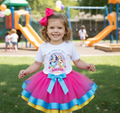 Bluey and Bingo Tutu Set Girls Personalized Custom Hot Pink Blue Yellow Ribbon Trim Tutu Outfit Dress Theme Cake Smash Birthday Party
