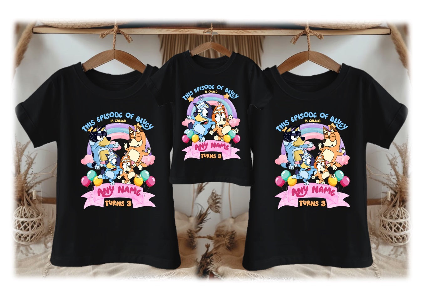 Bluey and Bingo Personalized Custom Black Family T-Shirt or Onesie Pack Theme Cake Smash Birthday Party