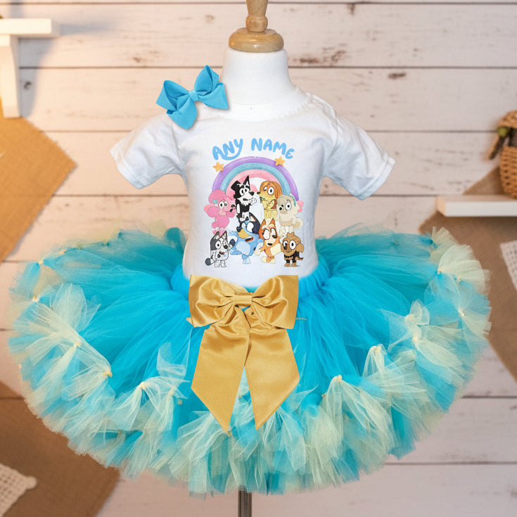 Bluey Bingo and Friends Tutu Set Girls Personalized Custom Blue Soft Yellow Knots Tutu Outfit Dress Theme Cake Smash Party
